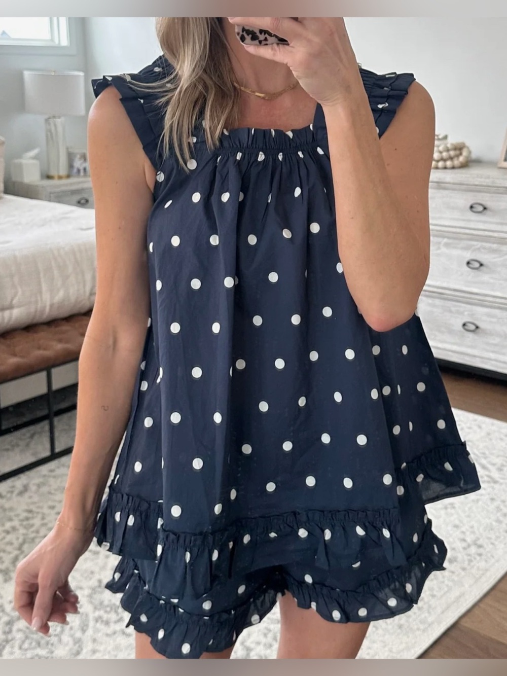 Peach Love California Navy Polka Dot Ruffle Two-Piece Set - Picture 6 of 6
